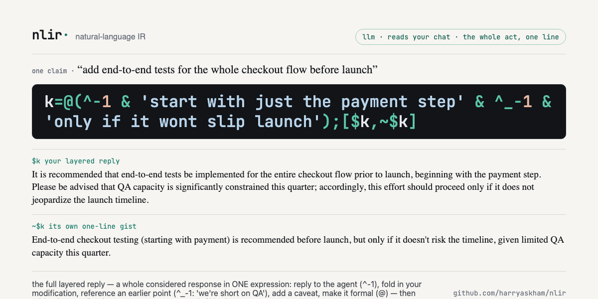 the full layered reply — a whole considered response in one expression
